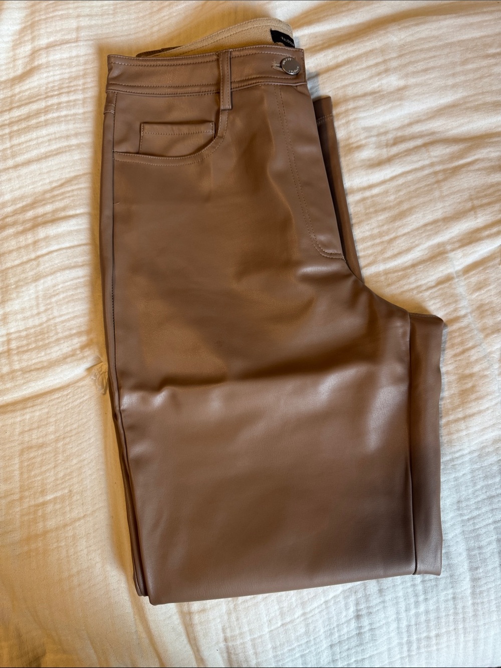 Halogen Brown Faux-Leather Straight Leg Pants